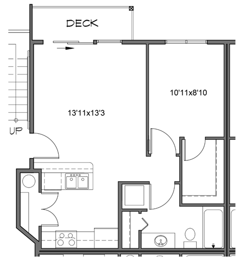 a floor plan of a small house with a bedroom and a living room